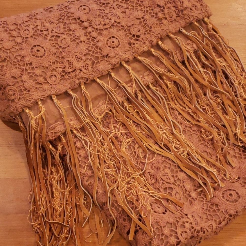 Free People Lace and Leather Large Wrap/ Scarf